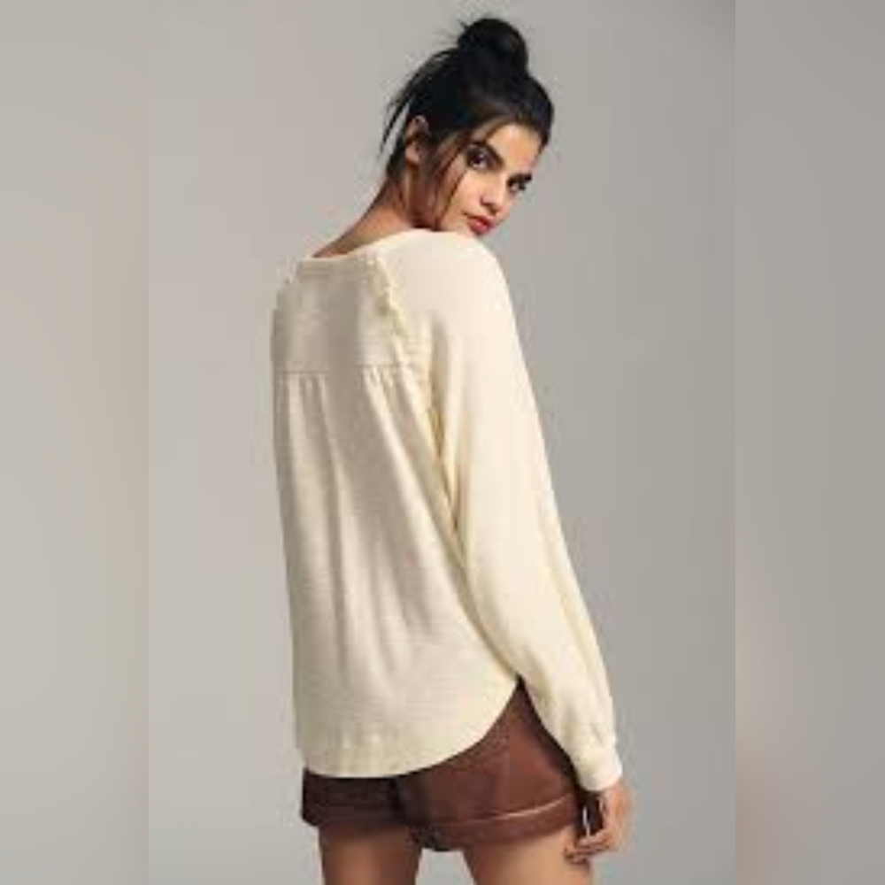 PILCRO Anthro ruffled raglan thermal cream top